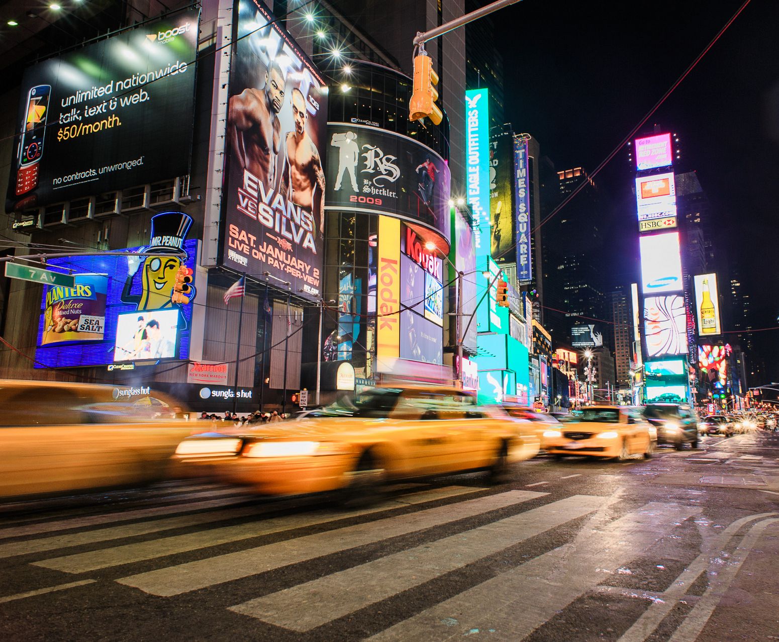 Taxi cabs in Times Square, New York, USA